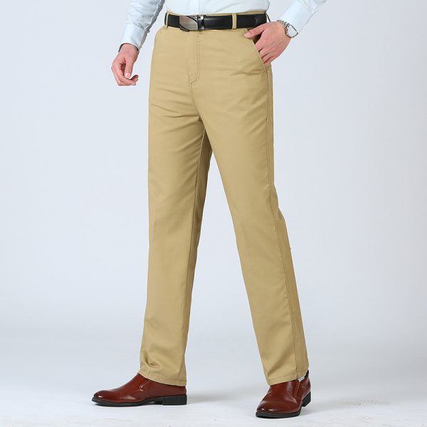 Cotton business casual pants, loose middle-aged and elderly men's pants, men's thin straight high-waisted dad long pants, versatile - 图片 2