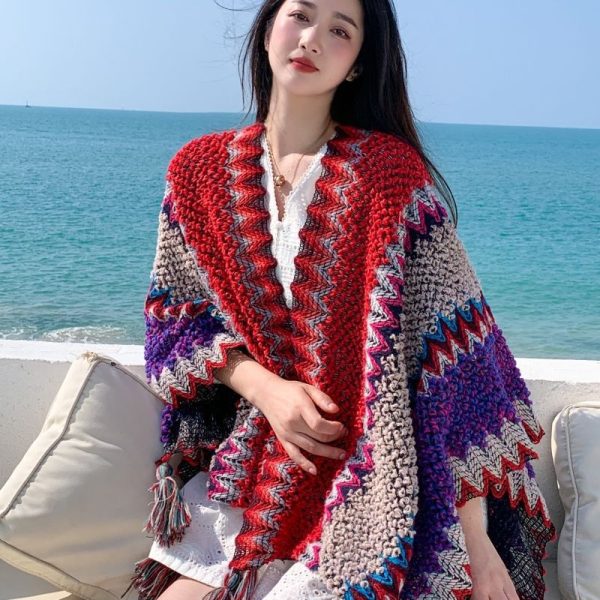 民族風ストール女性の秋冬アウタースカーフ雲南観光休暇ロングレトロマントフリンジマント - 图片 4