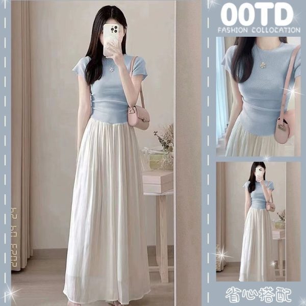 Summer salt outfit, gentle short-sleeved top, skirt, thin temperament, small fragrance two-piece suit for women