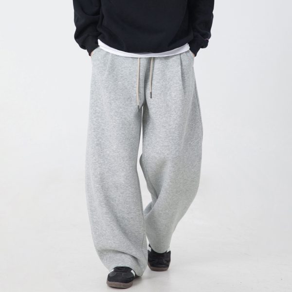 Heavy textured pleated slacks men's 25 autumn new straight loose long pants trendy brand silhouette sports sweatpants