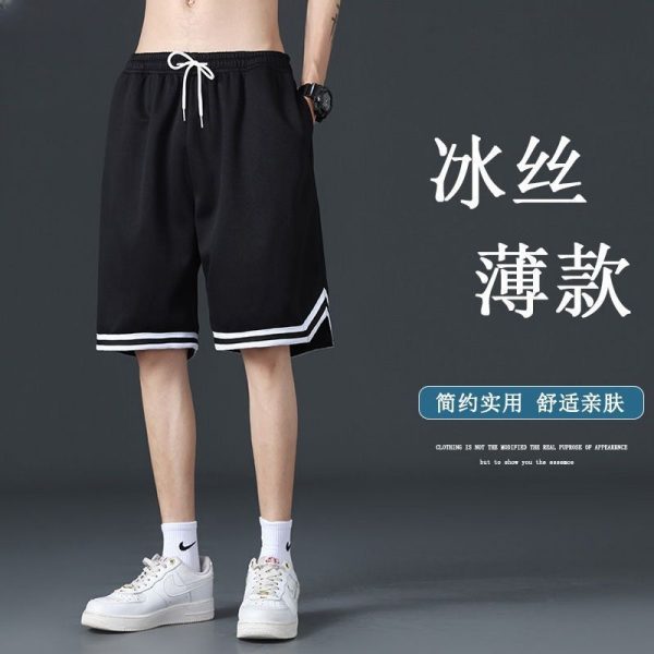 American mesh breathable sports basketball shorts men's trendy brand outer wear summer ice silk training cropped pants plus size - 图片 4
