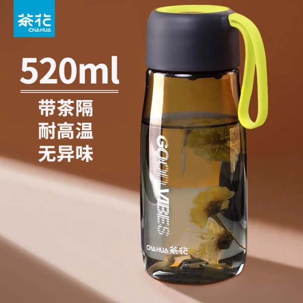 ティーフラワーウォーターカップお茶を入れるタンブラー520 mlプラスチック取手透明カップ運動付き手ぶら旅行050035
