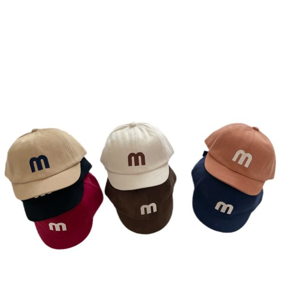 Korean version big letter embroidered children's duck tongue hat, versatile for autumn and winter, baby and toddler concave design, solid color baseball cap - 图片 5
