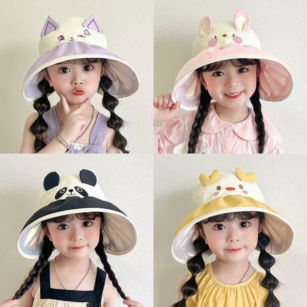 Summer children's empty top sun hat, cute girls' UV resistant sun hat, foldable large brim fisherman hat - 图片 3