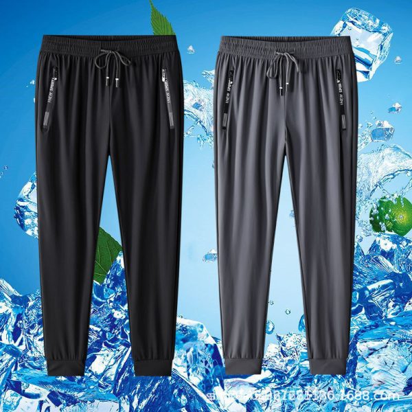 Ice silk slacks men's summer thin drape, quick-drying cool trousers, plus size straight stretch running sweatpants - 图片 2