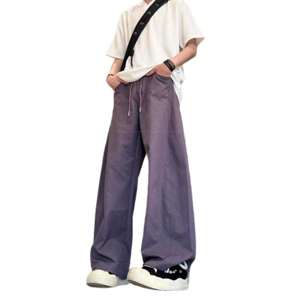 American diagonal casual pants, men's spring and summer trendy high street scimitar pants, plus size loose straight leg wide-leg long pants - 图片 5
