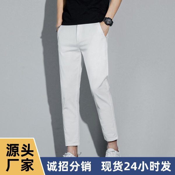 988 188 Youth Cropped Pants Boys Fashion Student Pants Solid Color Stretch Slim Men's Slacks