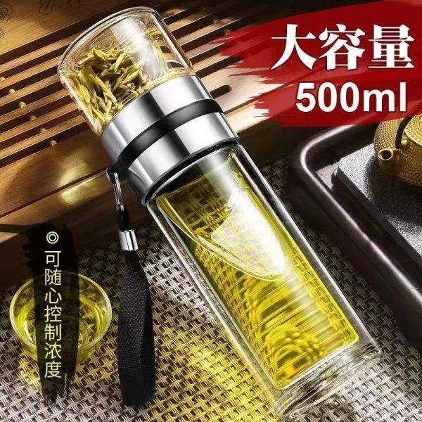 大容量二重グラス携帯用お茶分離お茶カップ男性用湯飲み耐熱カップ