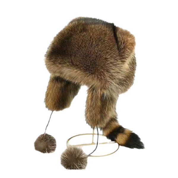 Winter Warm Children Adult Fur Hat Imitation American Raccoon Hair Lei Feng Tyrant Hat Little Raccoon Ear Protection Hat - 图片 5