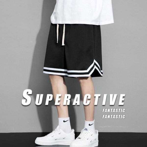 American mesh breathable sports basketball shorts men's trendy brand outer wear summer ice silk training cropped pants plus size - 图片 2
