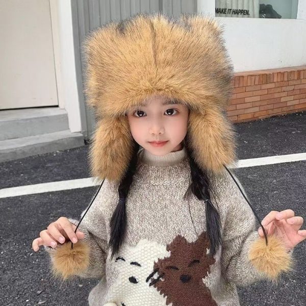 Winter Warm Children Adult Fur Hat Imitation American Raccoon Hair Lei Feng Tyrant Hat Little Raccoon Ear Protection Hat