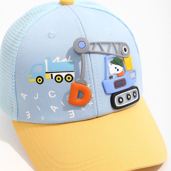 Children's hats, excavators, baseball caps, cute cartoon duckbill hats for boys and girls, summer sun protection and sunshade hats, mesh hats - 图片 4