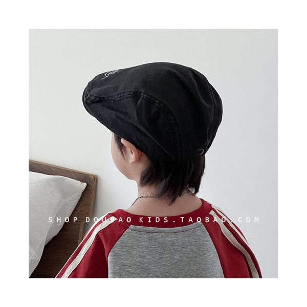 Children's Hat Spring and Autumn Thin Style Boys' Washed Retro Beret Female Baby Trendy Personalized Wearing Forward Hat Parent Child - 图片 4