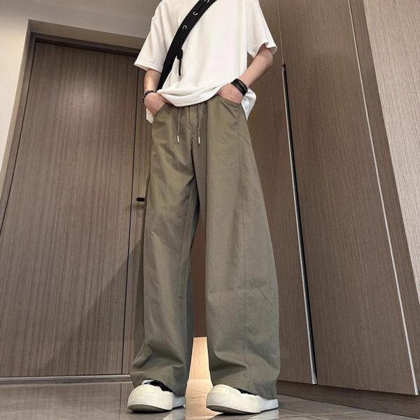 American diagonal casual pants, men's spring and summer trendy high street scimitar pants, plus size loose straight leg wide-leg long pants - 图片 3