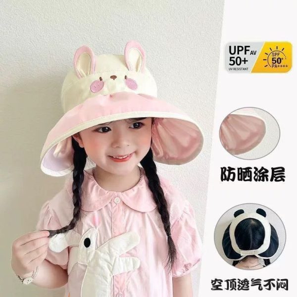 Summer children's empty top sun hat, cute girls' UV resistant sun hat, foldable large brim fisherman hat - 图片 4