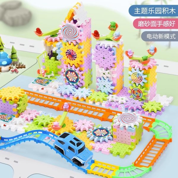 電動DIY科学教育百変積み木機械歯車連動児童知育早教スペリング顆粒積み木玩具 - 图片 4
