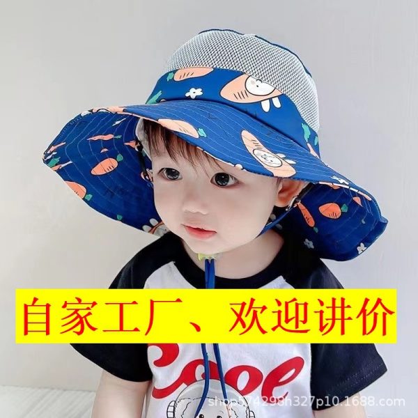 Children's hat with large brim for sun protection, summer thin design, mesh breathable fisherman's big sun hat for girls, cross-border foreign trade, Amazon - 图片 4