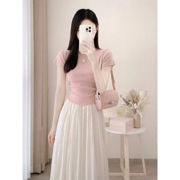 Summer salt outfit, gentle short-sleeved top, skirt, thin temperament, small fragrance two-piece suit for women - 图片 4