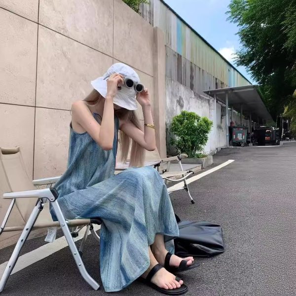 2025フレンチ染めキャミソールワンピース女性夏のゆったりとした気だるい風三亜海辺リゾートビーチのロングスカート - 图片 4