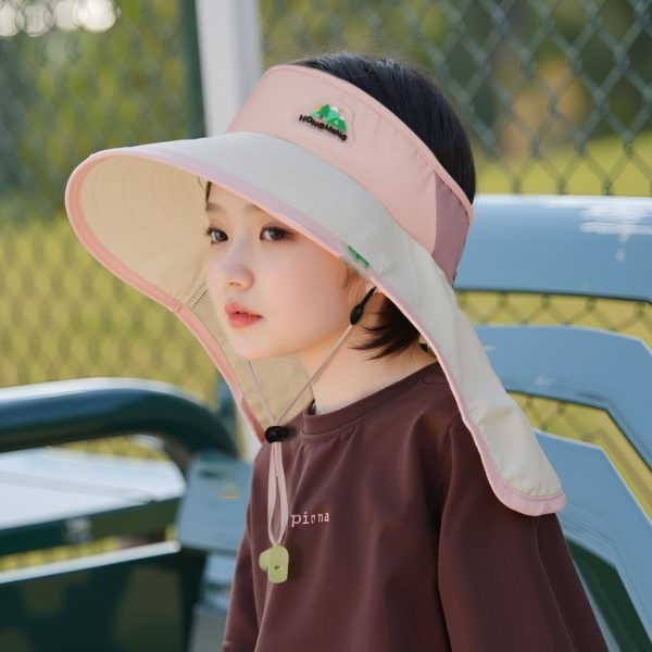 Children's hat for summer outings, sun protection and neck protection for girls, versatile sun protection hat, big brim, cute baby, mid air top hat - 图片 4