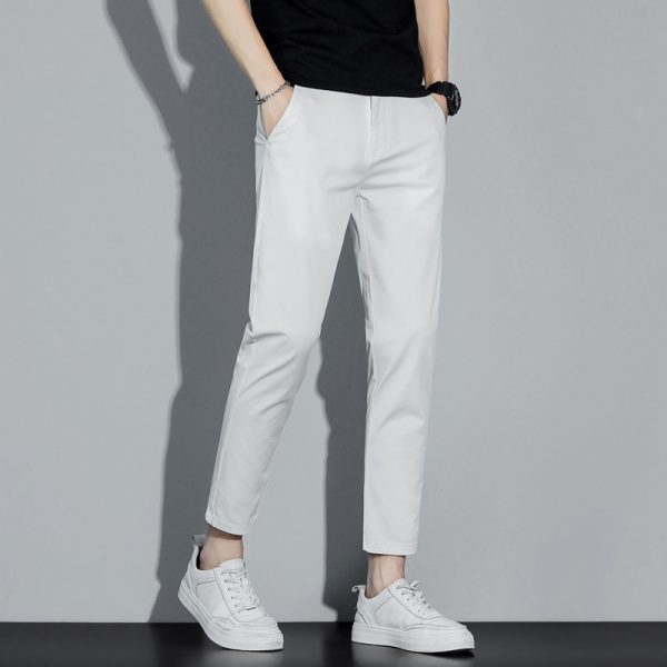 988 188 Youth Cropped Pants Boys Fashion Student Pants Solid Color Stretch Slim Men's Slacks - 图片 3