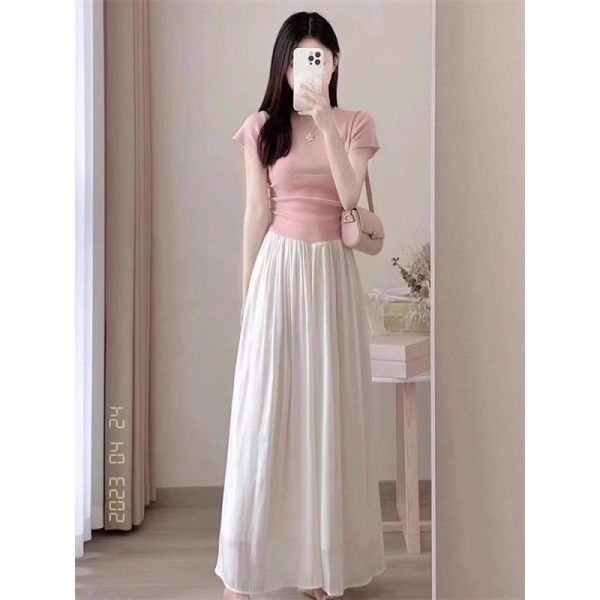 Summer salt outfit, gentle short-sleeved top, skirt, thin temperament, small fragrance two-piece suit for women - 图片 3