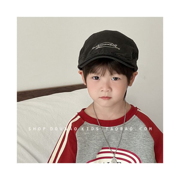 Children's Hat Spring and Autumn Thin Style Boys' Washed Retro Beret Female Baby Trendy Personalized Wearing Forward Hat Parent Child - 图片 2