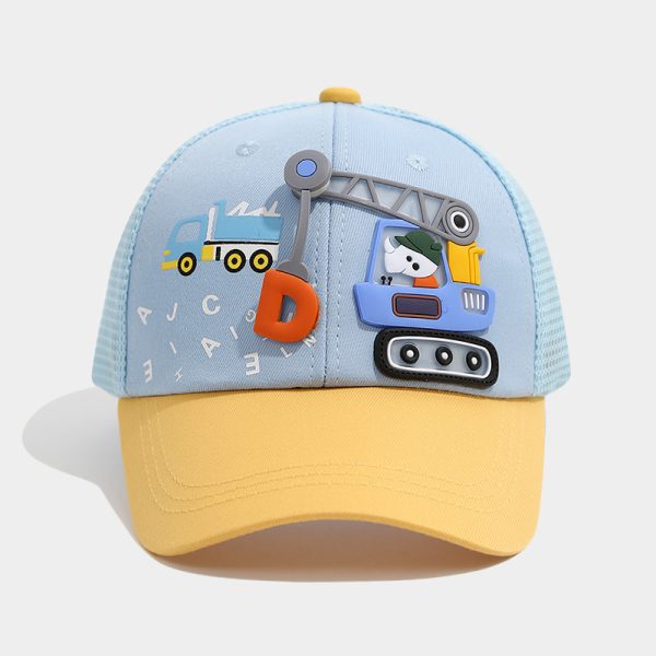 Children's hats, excavators, baseball caps, cute cartoon duckbill hats for boys and girls, summer sun protection and sunshade hats, mesh hats - 图片 3