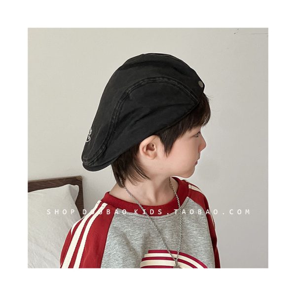 Children's Hat Spring and Autumn Thin Style Boys' Washed Retro Beret Female Baby Trendy Personalized Wearing Forward Hat Parent Child - 图片 3